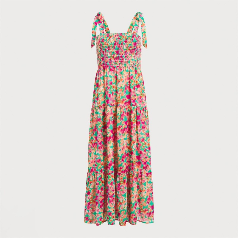 Vestido Sam Edelman Smock Floral Midi Accessories Rosas | ESCIF28757