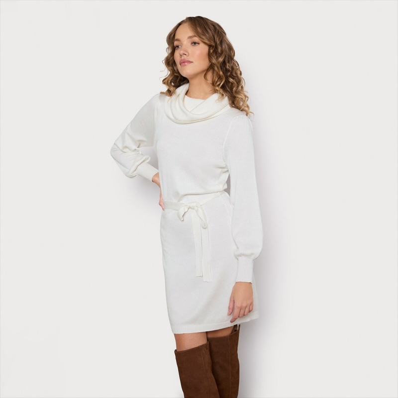 Vestido Sam Edelman Turtle Neck Mini Accessories Ecru | SESNY20340