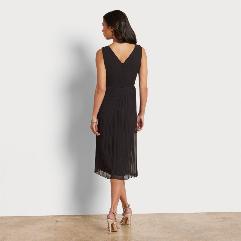 Vestido Sam Edelman V-neck Plisado Midi Accessories Negras | ESCIF74807