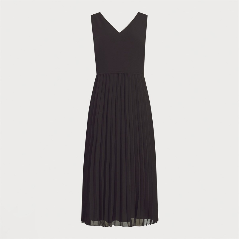 Vestido Sam Edelman V-neck Plisado Midi Accessories Negras | ESCIF74807