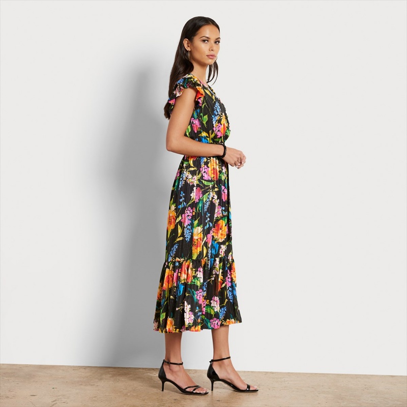 Vestido Sam Edelman Wrap Floral Midi Accessories Negras | ESCVG92965