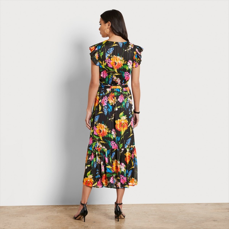 Vestido Sam Edelman Wrap Floral Midi Accessories Negras | ESCVG92965