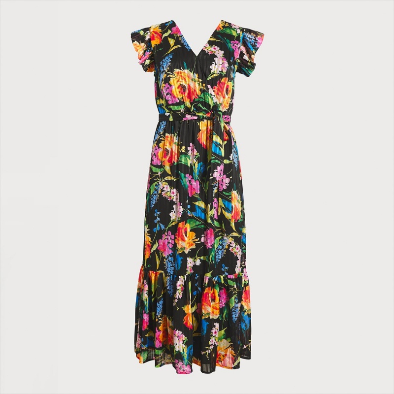 Vestido Sam Edelman Wrap Floral Midi Accessories Negras | ESCVG92965