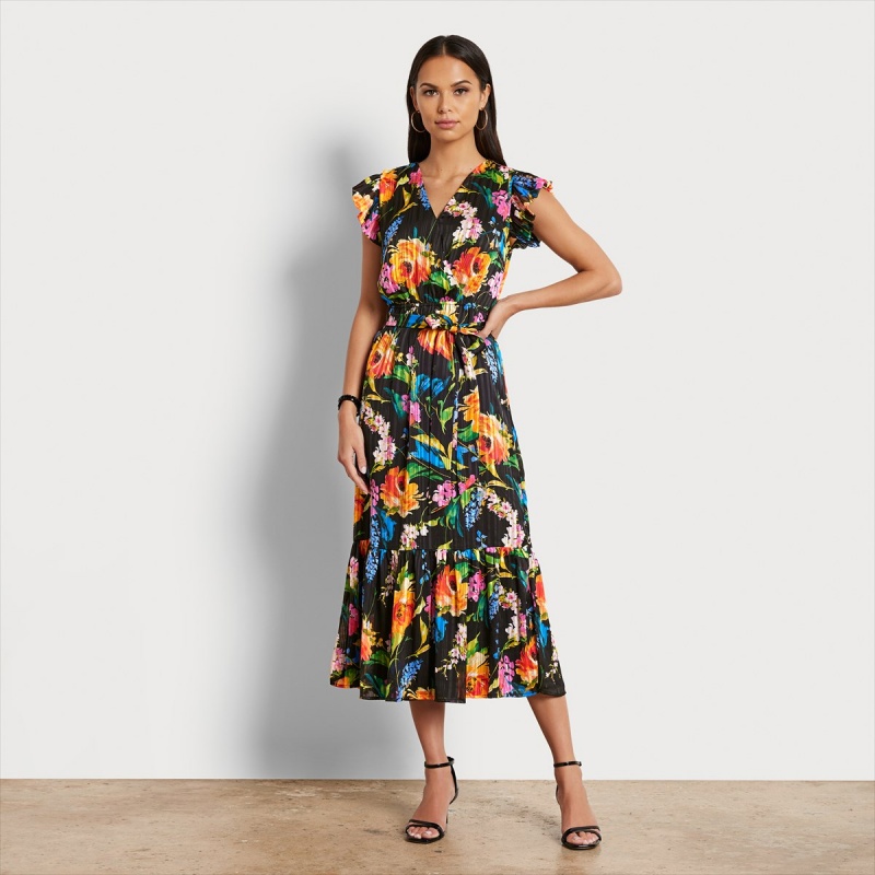 Vestido Sam Edelman Wrap Floral Midi Accessories Negras | ESCVG92965